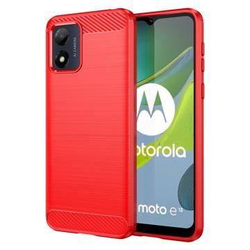 Motorola Moto E13 Gebürstete TPU Hülle - Karbonfaser (Offene Verpackung - Ausgezeichnet) - Rot