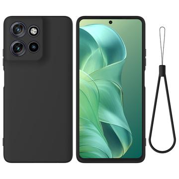 Motorola Moto G Power (2025) Liquid Silikonhülle mit Handschlaufe - Schwarz