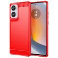Motorola Moto G85/S50 Neo Gebürstete TPU Hülle - Karbonfaser - Rot