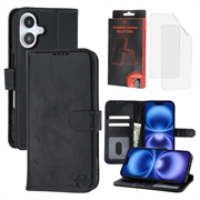 iPhone 16 MyTPhone CardMate Leder Wallet Hülle - Schwarz