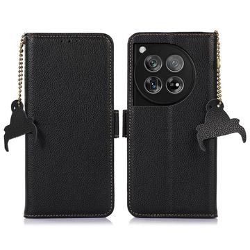 OnePlus 12 Lederhülle mit Geldbörse mit RFID - Schwarz