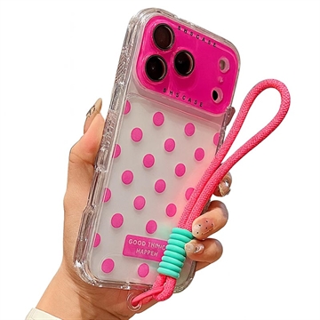 iPhone 17 Pro Max PC / TPU Hülle mit Objektiv Film & Riemen - Polka Dot - Hot Pink