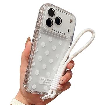iPhone 17 Pro Max PC / TPU Hülle mit Objektiv Film & Riemen - Polka Dot - Weiß