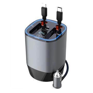 PT-17 PD 100W Autoladegerät mit einziehbaren Lightning/USB-C-Kabeln, Spannungsanzeige und Lufterfrischer - Grau