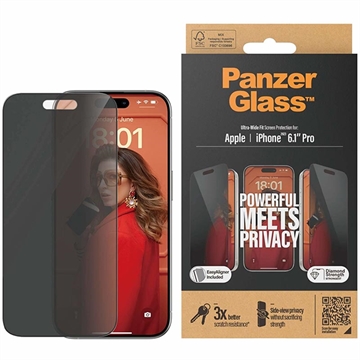 iPhone 15 Pro Panzerglas Ultra-Wide Fit Privacy EasyAligner Panzerglas - Schwarz Rand
