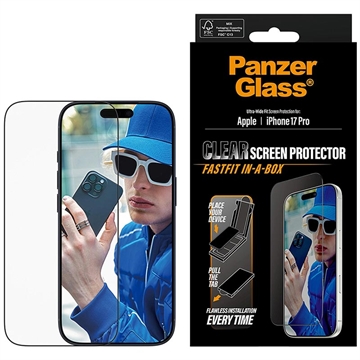 iPhone 17 Pro PanzerGlass Ultra-Wide Fit m. FastFit In-A-Box Panzerglas - 9H - Schwarzer Rand