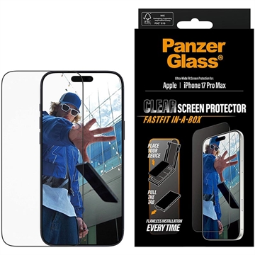 iPhone 17 Pro Max PanzerGlass Ultra-Wide Fit m. FastFit In-A-Box Panzerglas  - 9H - Schwarzer Rand