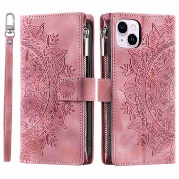 Mandala Reißverschluss iPhone 14 Plus Wallet Schutzhülle - Roségold