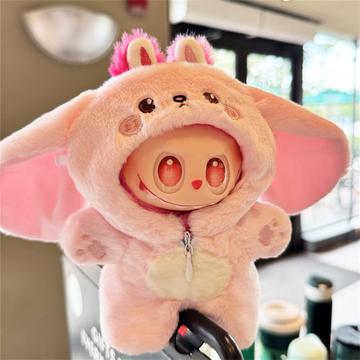 Plüsch Tier Thema mit Kapuze Jumpsuit für Labubu Puppe 17cm - Kaninchen