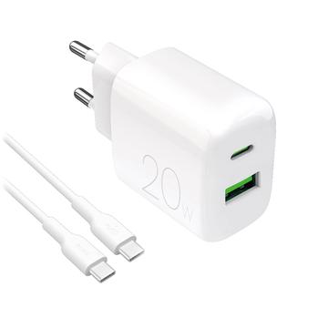 Puro Prolite 20W Dual-Port-Ladegerät mit USB-C-Kabel - Weiß