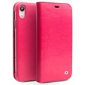 Qialino Classic iPhone XR Lederhülle mit Geldbörse - Hot Pink