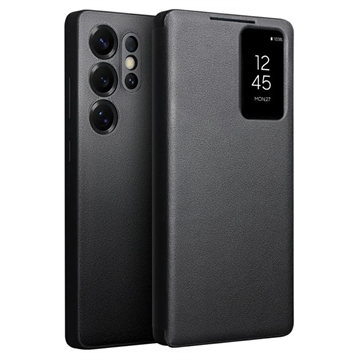 Samsung Galaxy S25 Ultra Qialino Smart View Leder Flip Hülle - Schwarz
