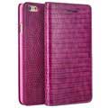 iPhone 6 / 6S Qialino Geldbörse Leder Tasche - Krokodilhaut - Hot Pink