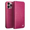 Qialino iPhone 15 Pro Max Lederhülle mit Geldbörse - Krokodil - Hot Pink