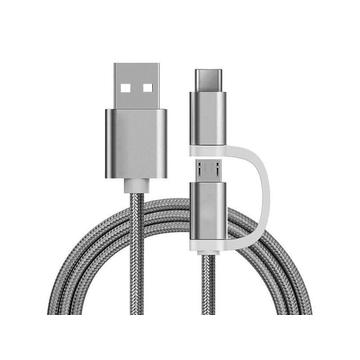 Reekin 2-in-1 geflochtenes Kabel - MicroUSB & USB-C - 1m - Silber