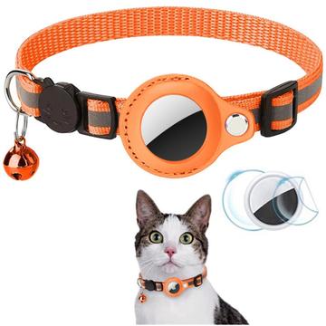 Reflektierendes Haustierhalsband mit AirTag 1/2-Halterung und Glocke - Katzen und kleine Hunde - Orange