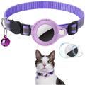 Reflektierendes Haustierhalsband mit AirTag 1/2-Halterung und Glocke - Katzen und kleine Hunde - lila