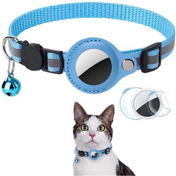 Reflektierendes Haustierhalsband mit AirTag 1/2-Halterung und Glocke - Katzen und kleine Hunde - Himmelblau