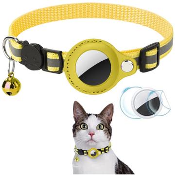 Reflektierendes Haustierhalsband mit AirTag 1/2-Halterung und Glocke - Katzen und kleine Hunde - gelb