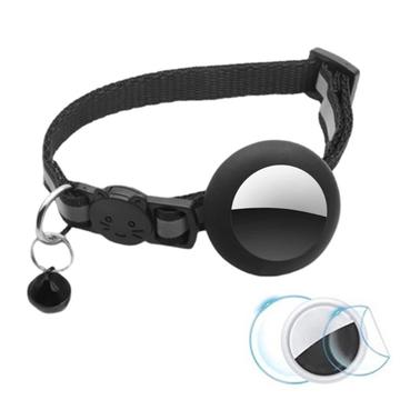 Reflektierendes Haustierhalsband mit Glocke, Silikonhülle und Schutzfolie für AirTag 1/2 - Schwarz