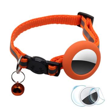 Reflektierendes Haustierhalsband mit Glocke, Silikonhülle und Schutzfolie für AirTag 1/2 - Orange