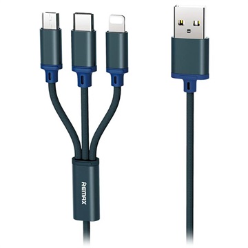 Remax Gition 3-in-1 USB Kabel - Lightning, Typ-C, MicroUSB - Blau