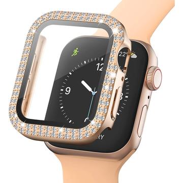 Strass Dekorativ Apple Watch SE (2022)/SE/6/5/4 Cover mit Panzerglas - 9H - 44mm - Roségold