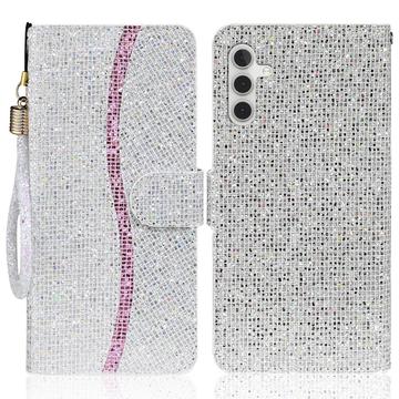 Samsung Galaxy A16 Stilvolle Glitzer Wallet Hülle - Silber