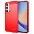 Samsung Galaxy A35 Gebürstete TPU Hülle - Karbonfaser - Rot
