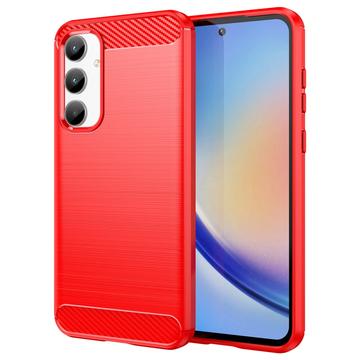 Samsung Galaxy A35 Gebürstete TPU Hülle - Karbonfaser - Rot