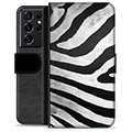 Samsung Galaxy S21 Ultra 5G Premium Schutzhülle mit Geldbörse - Zebra
