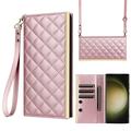 Samsung Galaxy S23 Ultra Luxus Gesteppte Wallet Case - Rose Gold