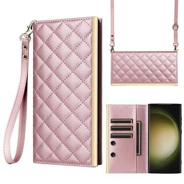 Samsung Galaxy S23 Ultra Luxus Gesteppte Wallet Case - Rose Gold