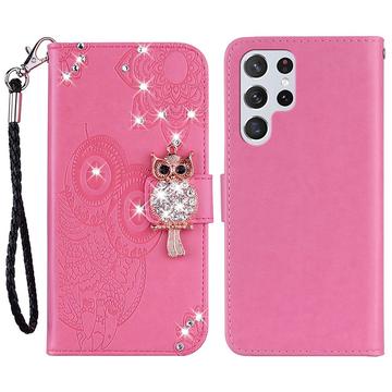 Samsung Galaxy S24 Ultra Eule Strass Wallet Hülle