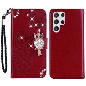 Samsung Galaxy S24 Ultra Eule Strass Wallet Hülle - rot