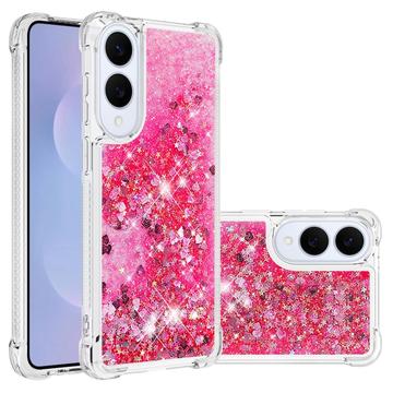 Samsung Galaxy S25 Edge Glitter Quicksand TPU Hülle - rosa Herzen