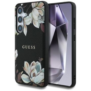 Samsung Galaxy S25 Guess Grained Printed Flower Pattern Hülle - MagSafe-kompatibel - schwarz