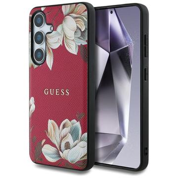Samsung Galaxy S25 Guess Grained Printed Flower Pattern Hülle - MagSafe kompatibel - Fuchsia