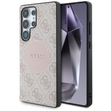 Samsung Galaxy S25 Ultra Guess 4G Runde Patch Classic Logo Hülle - MagSafe kompatibel - Rosa