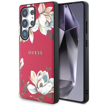 Samsung Galaxy S25 Ultra Guess Grained Printed Flower Pattern Hülle - MagSafe kompatibel - Fuchsia