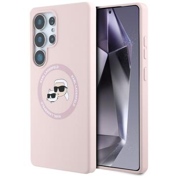 Samsung Galaxy S25 Ultra Karl Lagerfeld Double Heads MagSafe Flüssiges Silikongehülle - rosa
