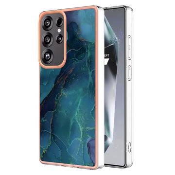 Samsung Galaxy S25 Ultra Galvanisierte IMD TPU-Hülle mit Marmormuster - Grün