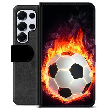 Samsung Galaxy S25 Ultra Premium Schutzhülle mit Geldbörse - Fußball Flamme