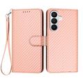 Samsung Galaxy S26 Pro Premium Wallet Hülle mit Riemen - Kohlefaserstruktur - Carbon Pink
