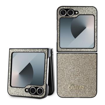 Samsung Galaxy Z Flip6/Z Flip7 FE Guess Glitter Flakes Metal Logo Hybrid Hülle - Gold