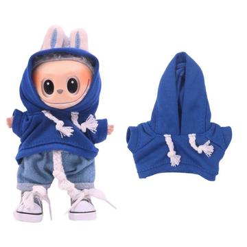 Einfarbiger Kapuzenpullover für Labubu Mini Figur 17cm - Dunkelblau