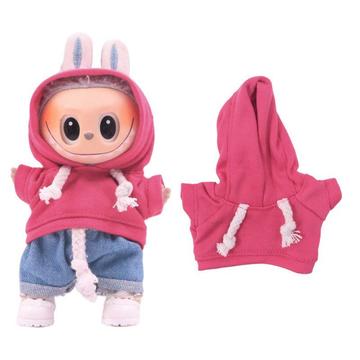 Einfarbiger Kapuzenpullover für Labubu Mini Figur 17cm - Hot Pink