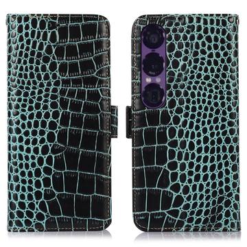 Sony Xperia 1 VII Crocodile Serie Lederhülle mit Geldbörse mit RFID