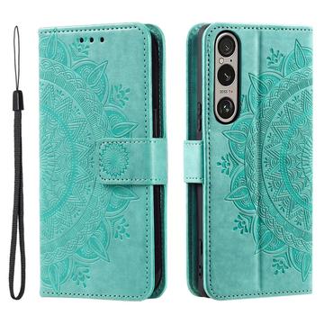 Sony Xperia 1 VII Mandala Serie Wallet Hülle - Grün