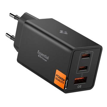 Spigen Essential EE673EU 3-Port Schnelles Wandladegerät 67W - Schwarz